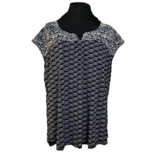 Skies Are Blue Delia Navy Blue‎ Embroidered Blouse Women's XL